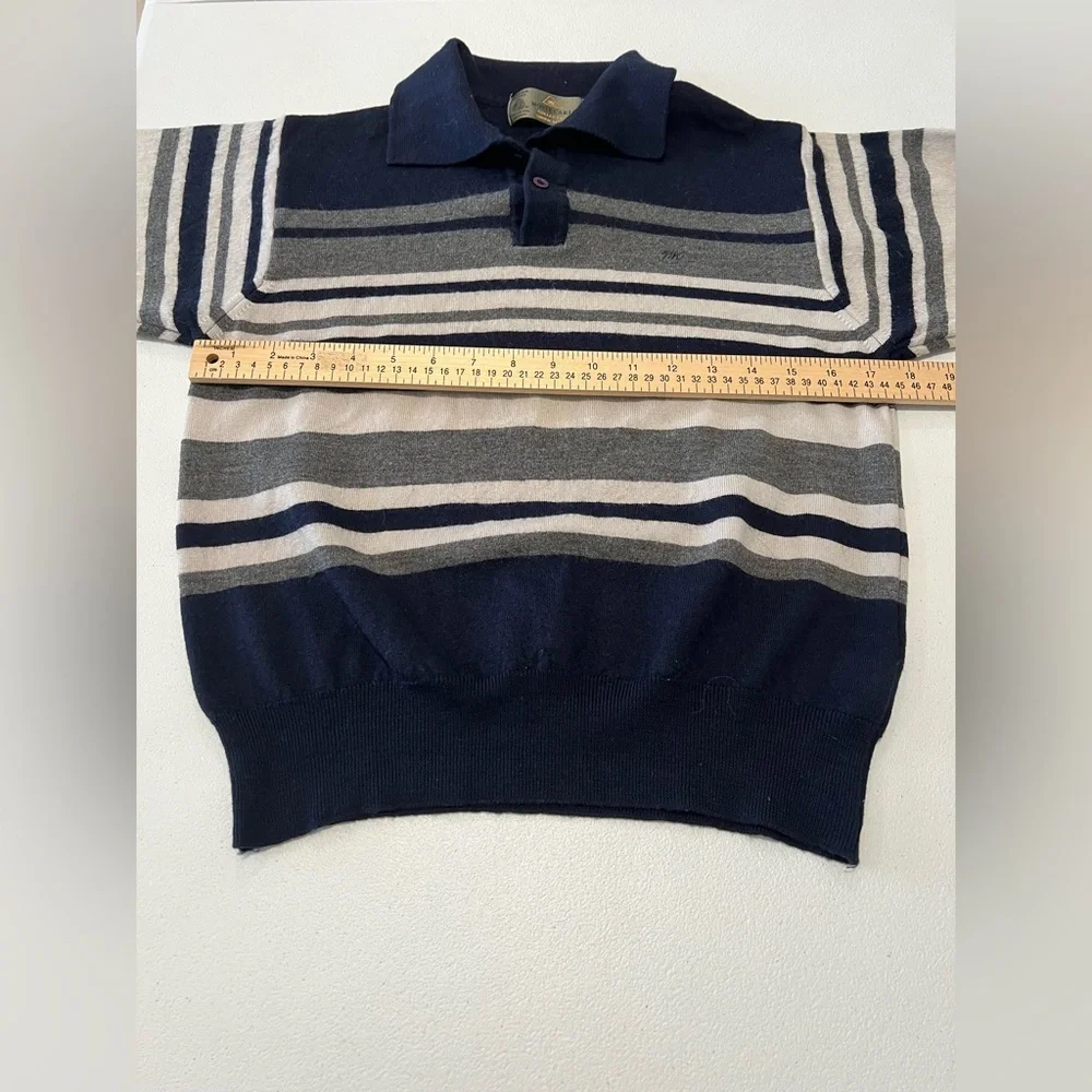 Monte Carlo striped sweater 1/4 button 100 % MAGNA WOOL collar Sz 40 12/14Years